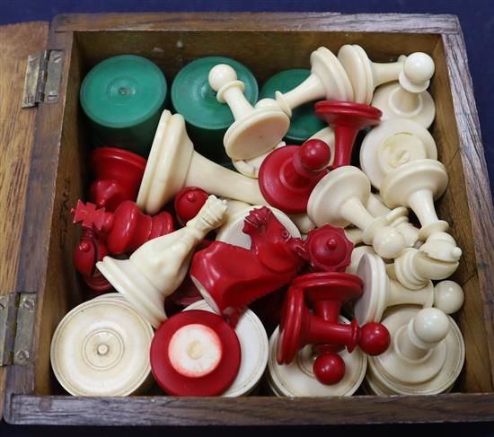 A Jacques style ivory chess set and draught pieces